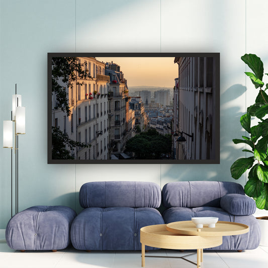 Paris Sunset Cityscape Wall Art | European Architecture Photography | Framed Wall Decor