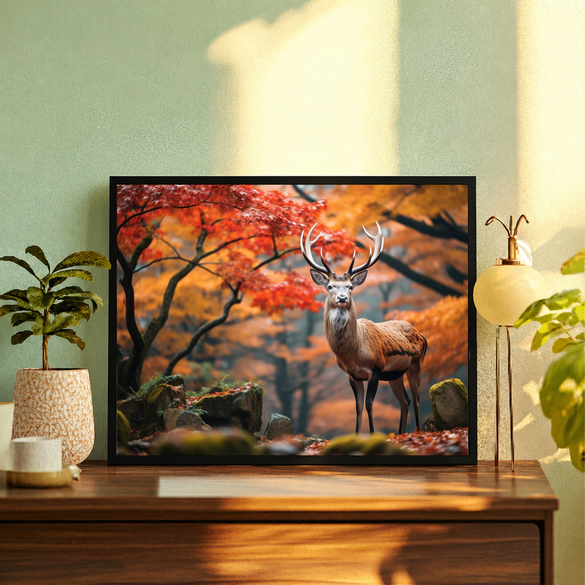 Deer Wall Art | Majestic Deer in Autumn Forest | Framed Wildlife Artwork | Nature & Woodland Wall Decor