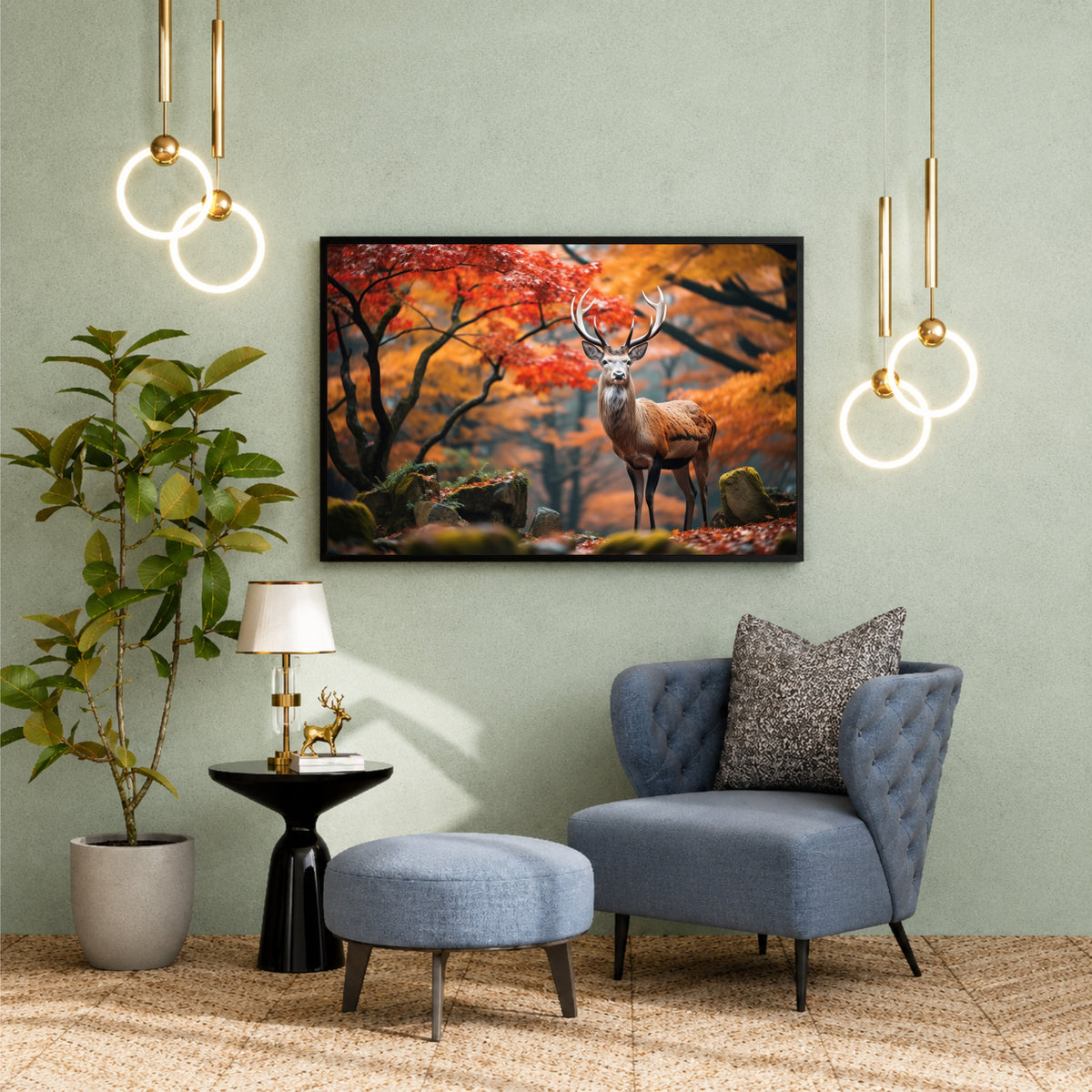 Deer Wall Art | Majestic Deer in Autumn Forest | Framed Wildlife Artwork | Nature & Woodland Wall Decor