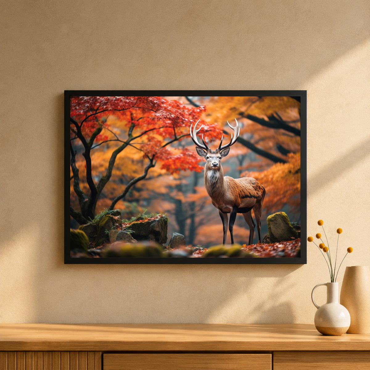 Deer Wall Art | Majestic Deer in Autumn Forest | Framed Wildlife Artwork | Nature & Woodland Wall Decor