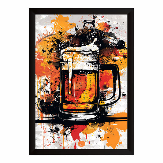 Beer Wall Art | Framed Beer Mug Abstract Artwork | Modern Pub & Bar Décor | Beer Lover Wall Art