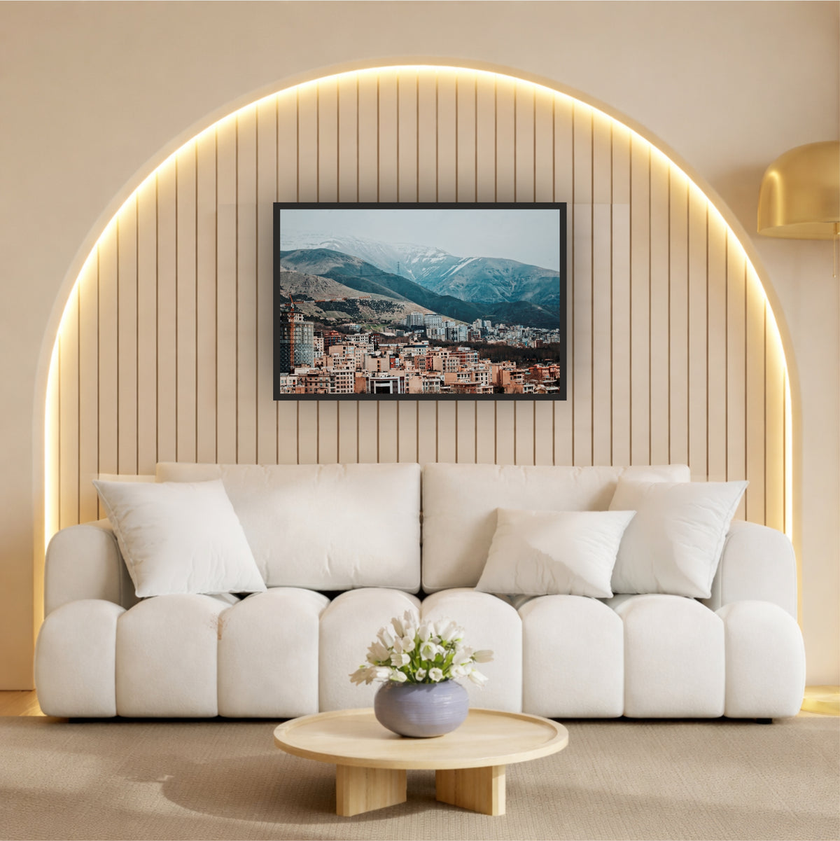 Mountain Cityscape Wall Art | Snow-Capped Mountains Photography | Framed Wall Decor