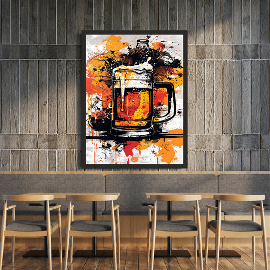 Beer Wall Art | Framed Beer Mug Abstract Artwork | Modern Pub & Bar Décor | Beer Lover Wall Art