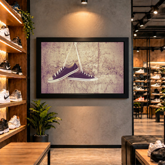 Purple Sneakers Wall Art | Hanging Shoes Artwork | Vintage Footwear Decor