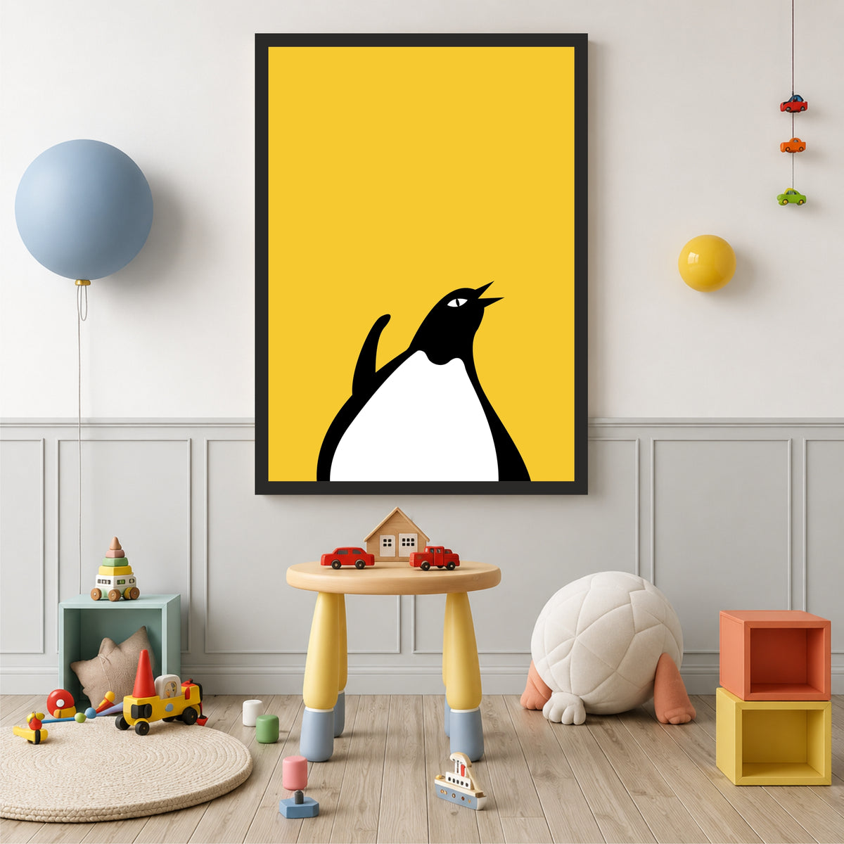 Minimalist Penguin Wall Art | Cute Black & White Penguin Kids Room Poster | Animal Nursery Decor