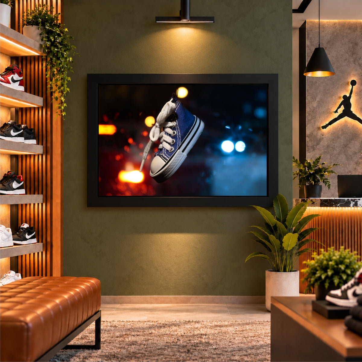 Blue Sneaker Wall Art | Hanging Shoes Artwork | Urban Footwear Decor