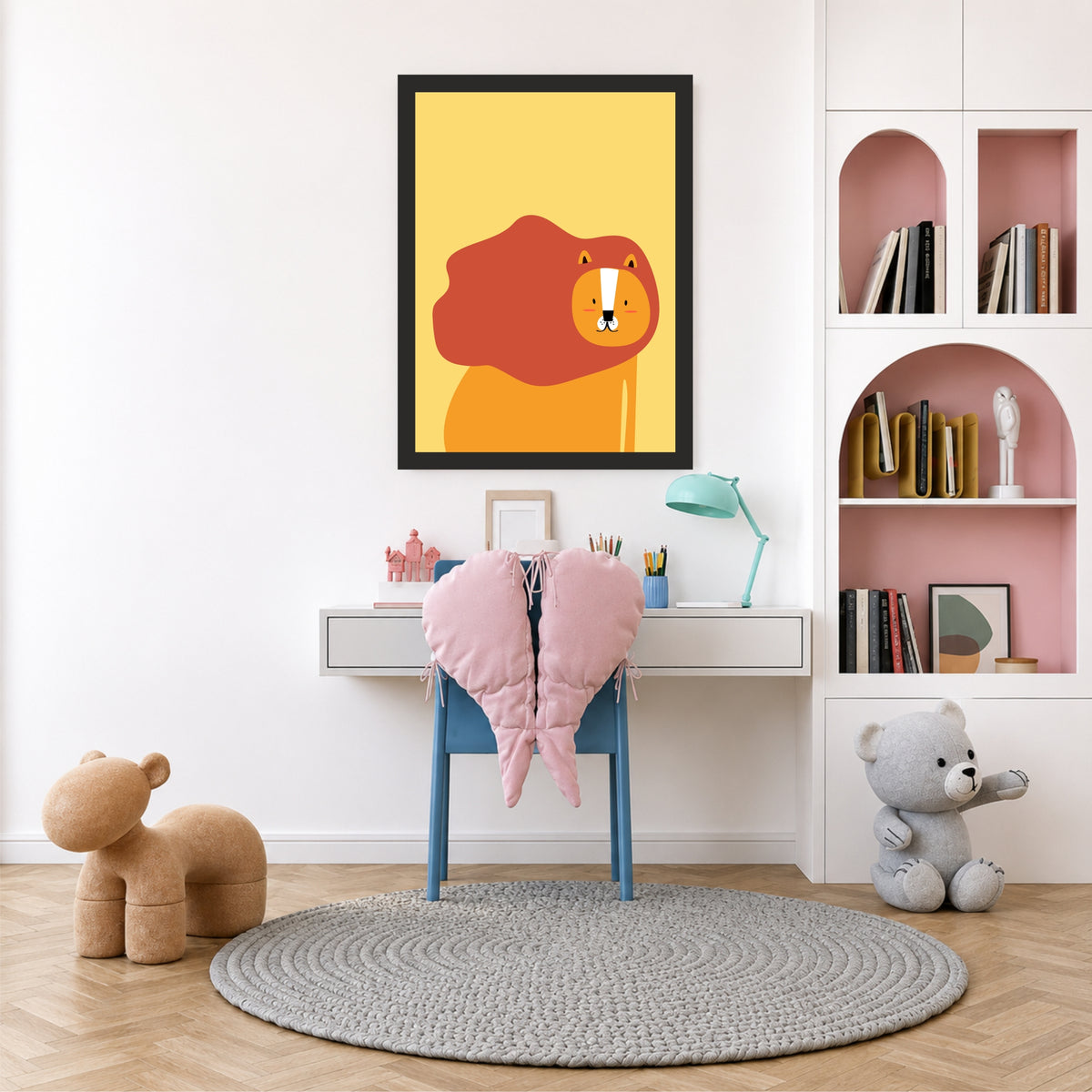 Cute Lion Wall Art | Minimalist Lion Kids Room Poster | Animal Nursery Decor