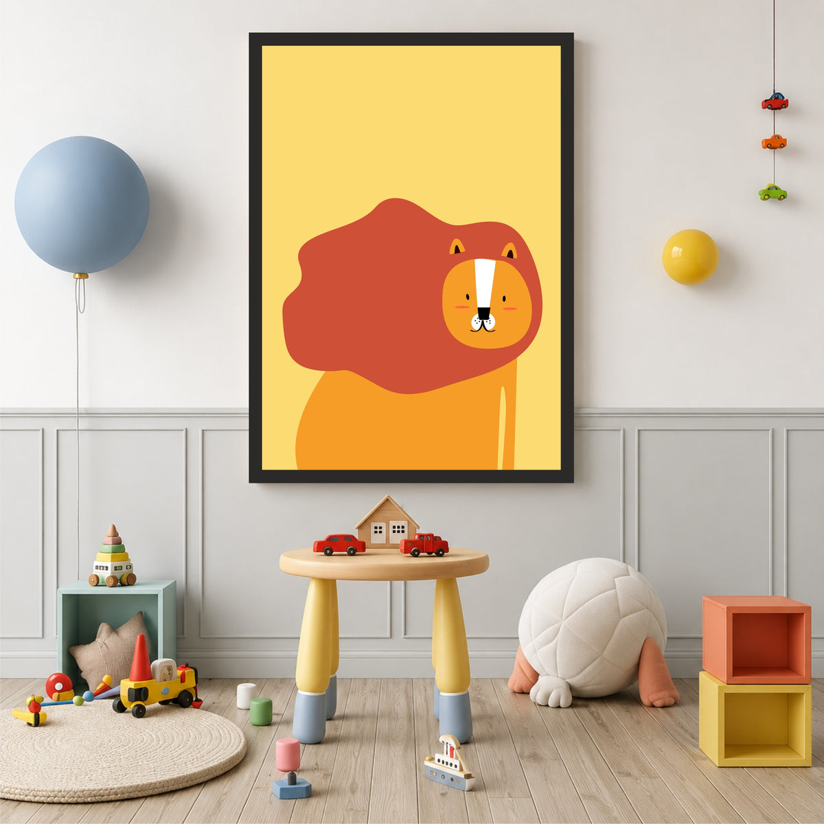 Cute Lion Wall Art | Minimalist Lion Kids Room Poster | Animal Nursery Decor