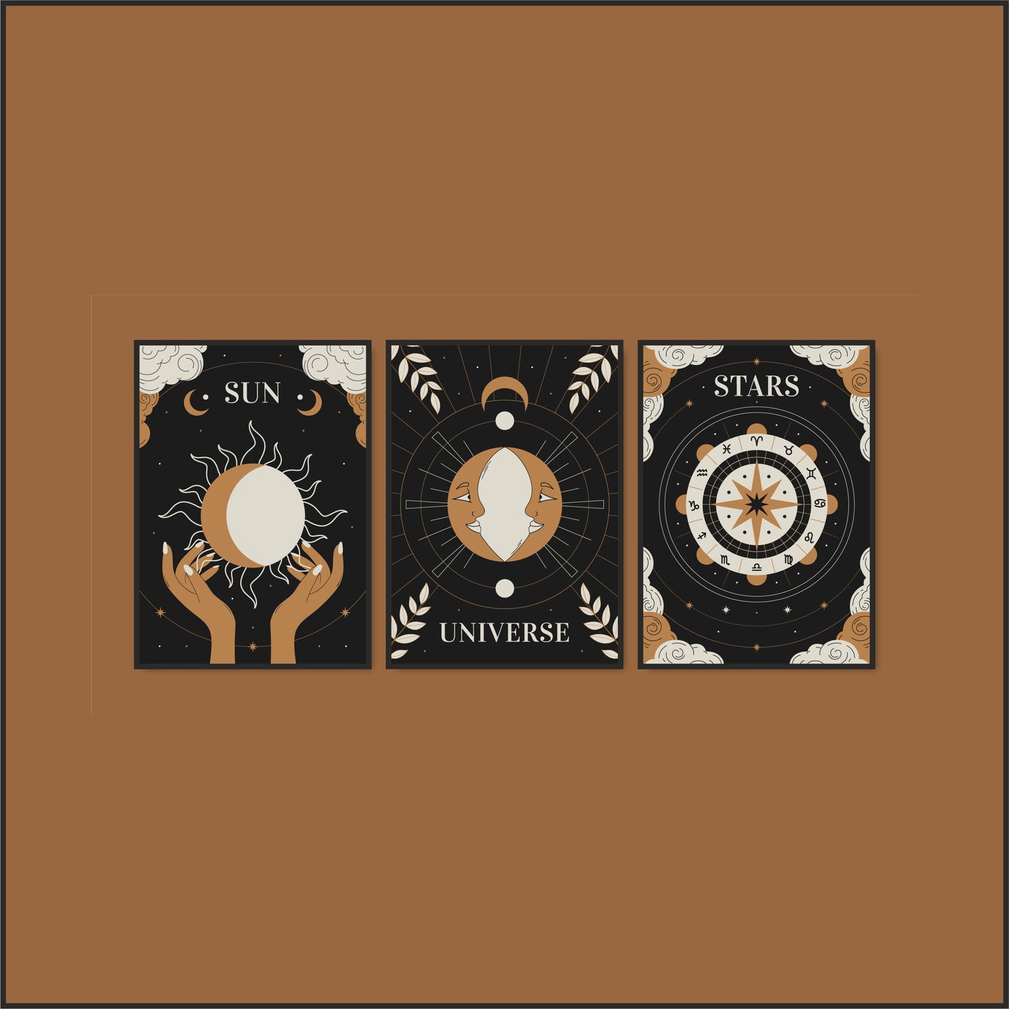 Sun, Universe & Stars Wall Frame Set – Cosmic Elegance for Modern Interiors