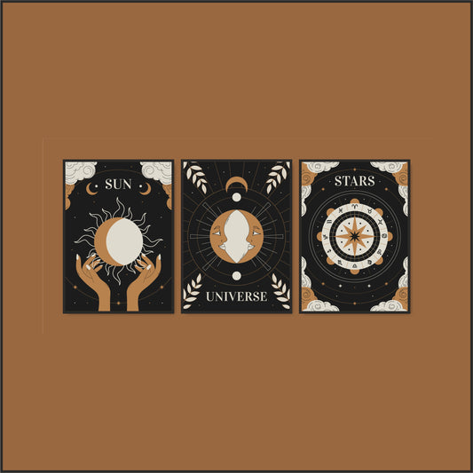 Sun, Universe & Stars Wall Frame Set – Cosmic Elegance for Modern Interiors