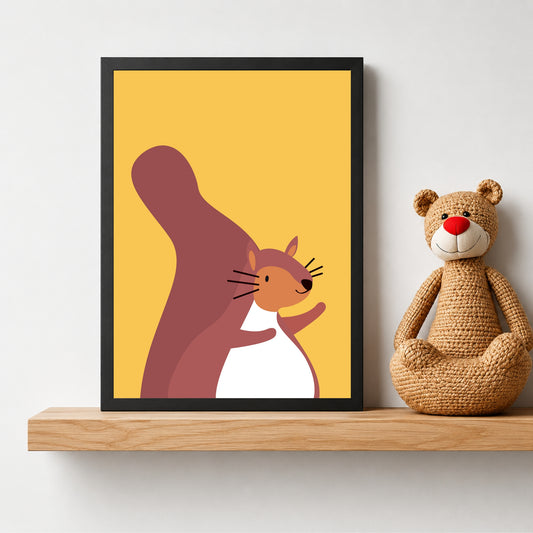 Cute Squirrel Wall Art | Minimalist Cartoon Animal Poster | Kids Room & Nursery Decor