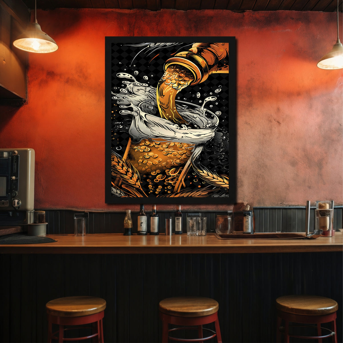 Beer Wall Art | Framed Beer Pour Artwork | Modern Brewery & Pub Décor | Beer Lover Wall Décor