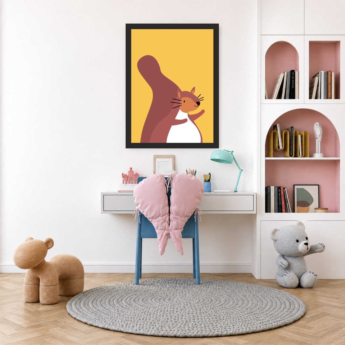 Cute Squirrel Wall Art | Minimalist Cartoon Animal Poster | Kids Room & Nursery Decor