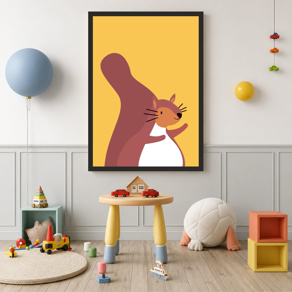 Cute Squirrel Wall Art | Minimalist Cartoon Animal Poster | Kids Room & Nursery Decor