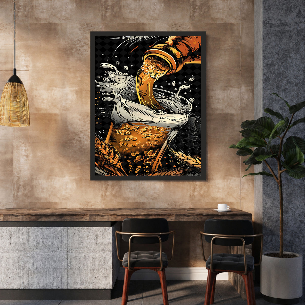 Beer Wall Art | Framed Beer Pour Artwork | Modern Brewery & Pub Décor | Beer Lover Wall Décor