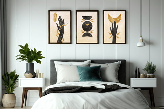 Lunar Grace Wall Frame Set – Modern Mystical Art for Elegant Interiors