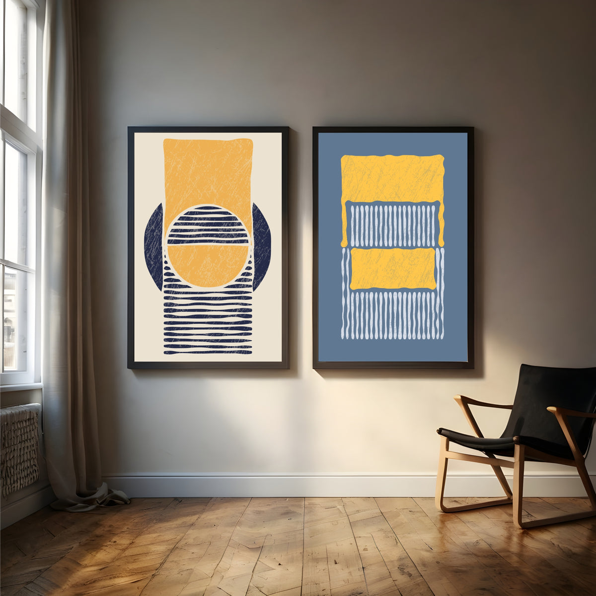 Abstract Geometric Wall Art Set of 2 | Modern Minimalist Prints