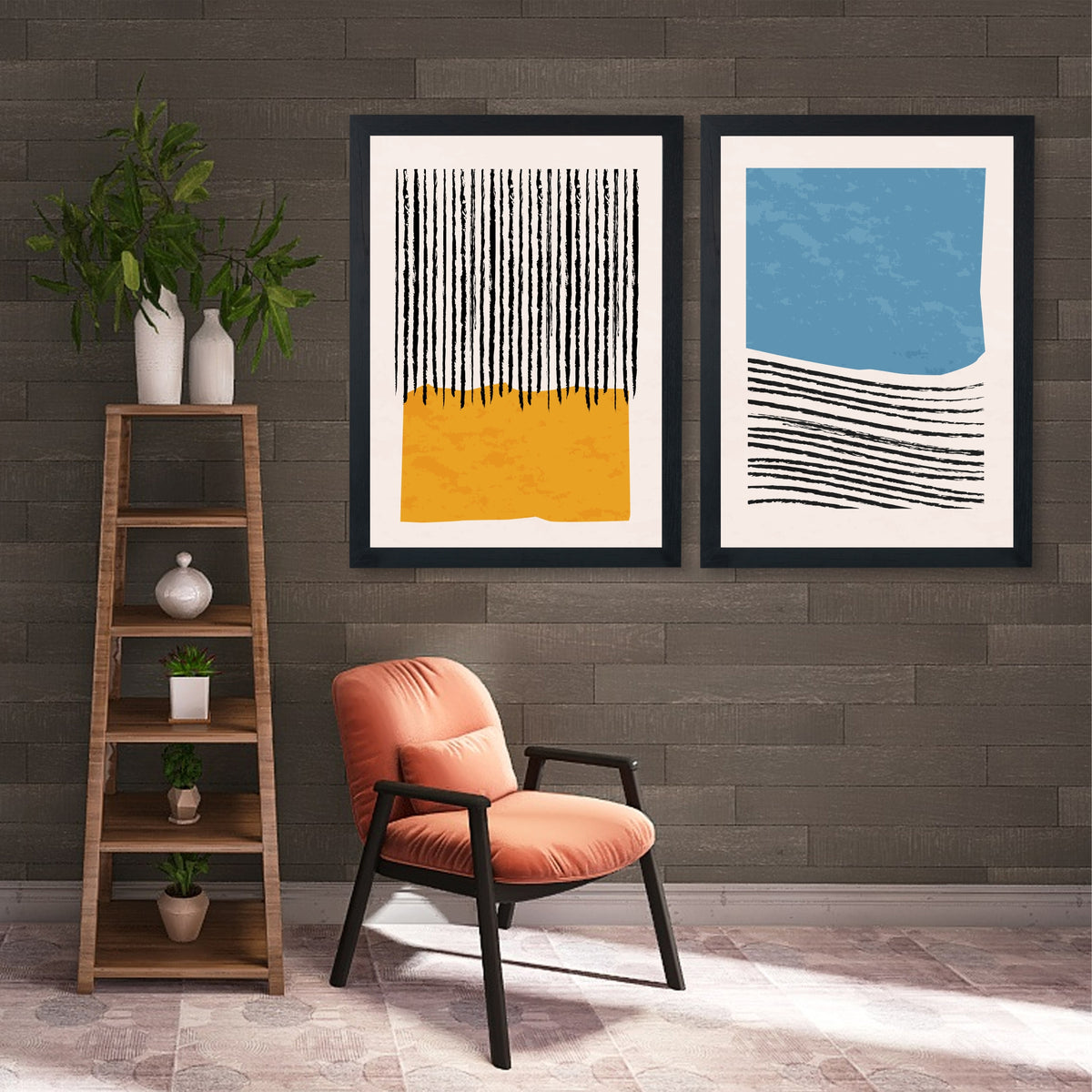 Modern Abstract Wall Art Set of 2 | Minimalist Geometric Prints