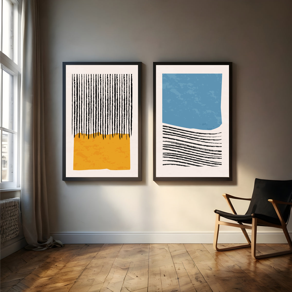 Modern Abstract Wall Art Set of 2 | Minimalist Geometric Prints