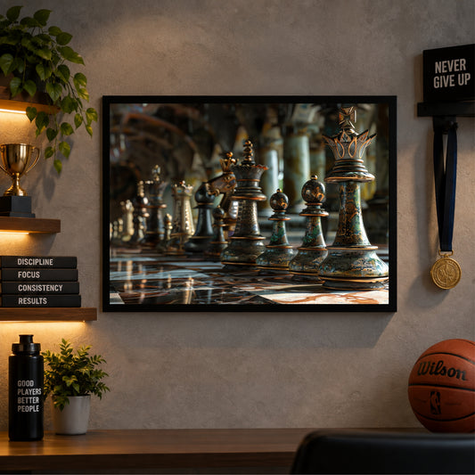 Chess Wall Art | Framed Chess King & Pieces Artwork | Strategy & Mindset Décor