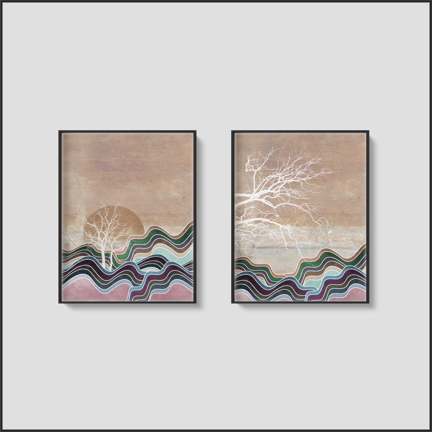 Mystic Waves Nature Wall Frame Set – Modern Art with Earthy Elegance 🌊🌿