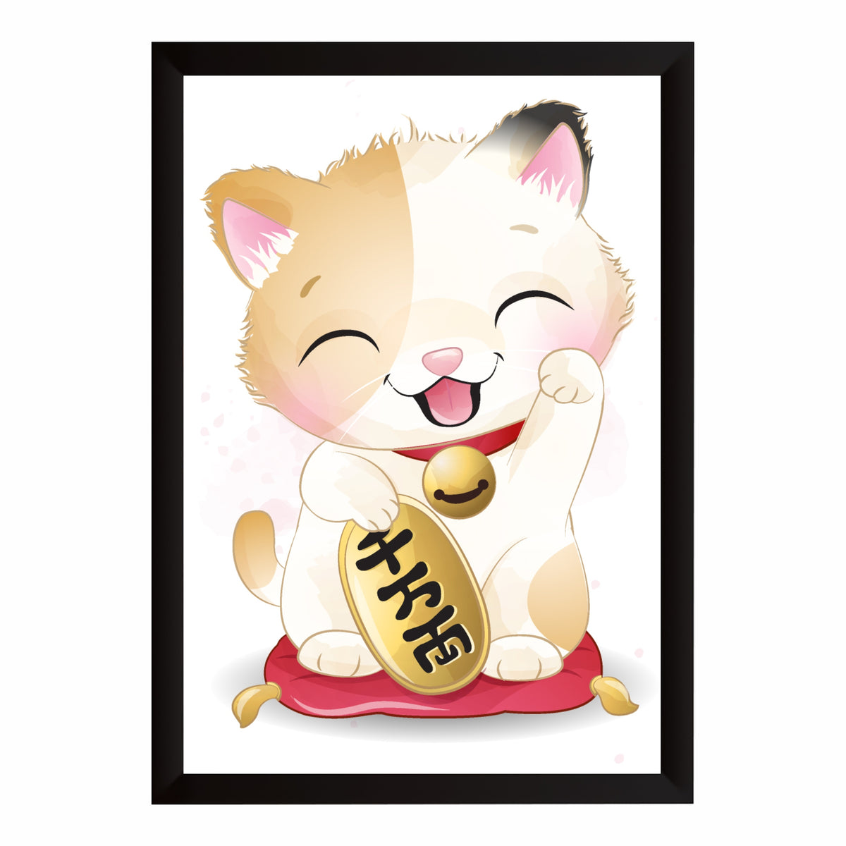Cute Lucky Cat Wall Art | Japanese Maneki Neko Poster | Kids Room & Nursery Decor