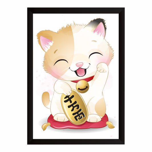 Cute Lucky Cat Wall Art | Japanese Maneki Neko Poster | Kids Room & Nursery Decor
