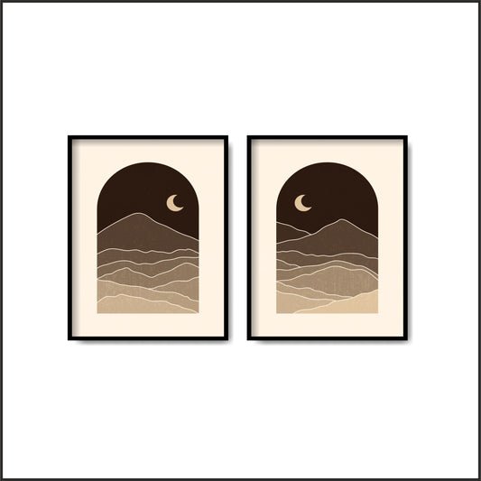 Moonlit Mountains Wall Frame Set – Minimal Nightscape Art Prints 🌙✨