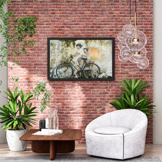 Vintage Bicycle Ride Wall Art | Nostalgic Children Street Art
