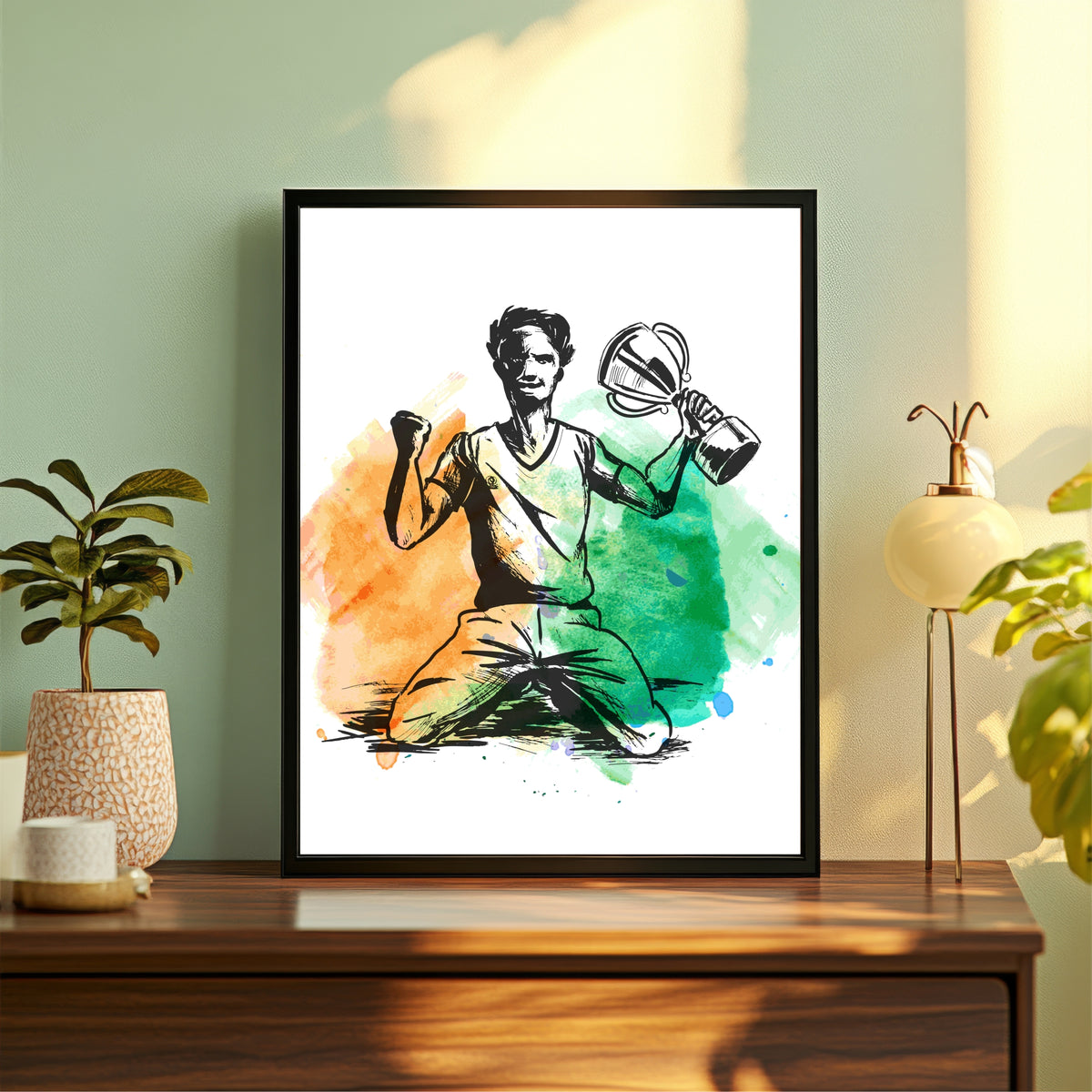 Cricket Wall Art | Framed Cricket Player & Trophy Artwork | Sports & Victory Décor