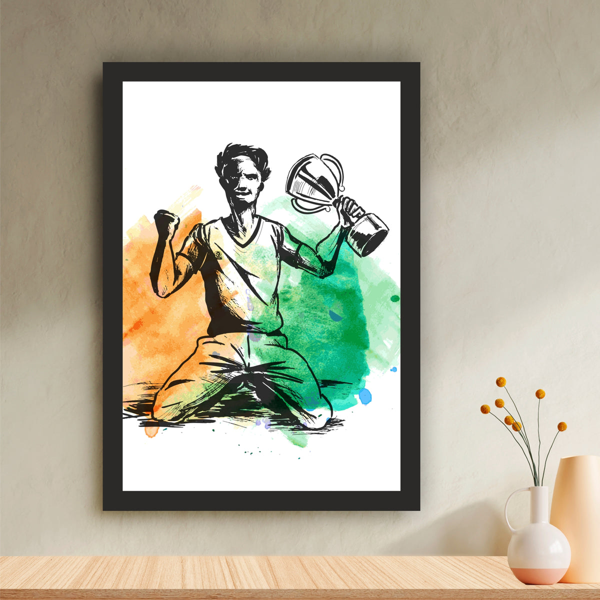 Cricket Wall Art | Framed Cricket Player & Trophy Artwork | Sports & Victory Décor