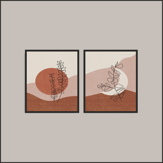 Abstract Botanical Duo Wall Frame Set – Modern Minimalist Art Prints 🌿✨