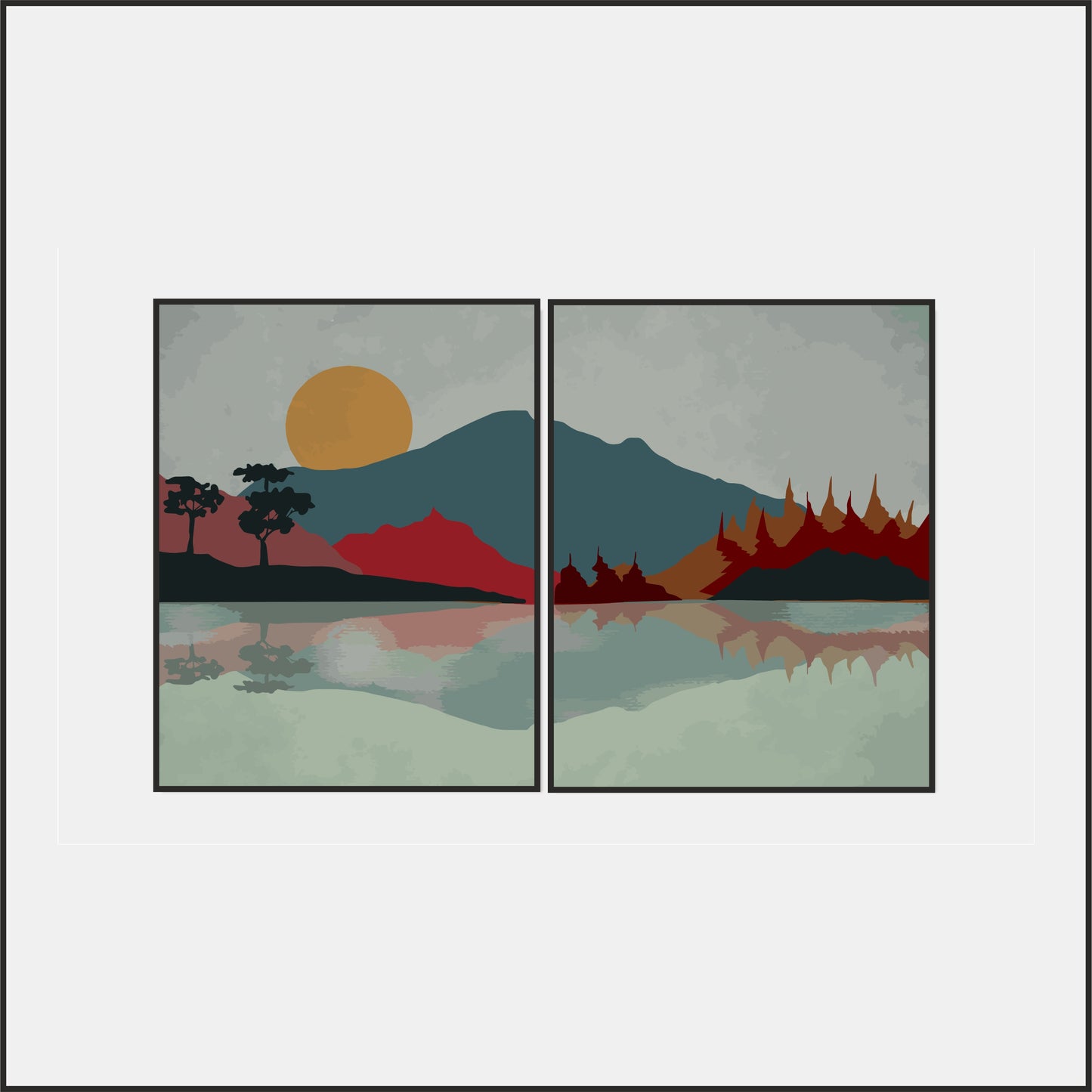 Sunset Serenity Landscape Wall Frame Set – Modern Nature Art Prints 🌅✨