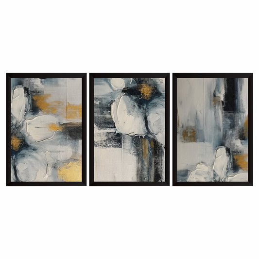 Abstract Wall Art Set of 3 | Blue & Gold Modern Decor