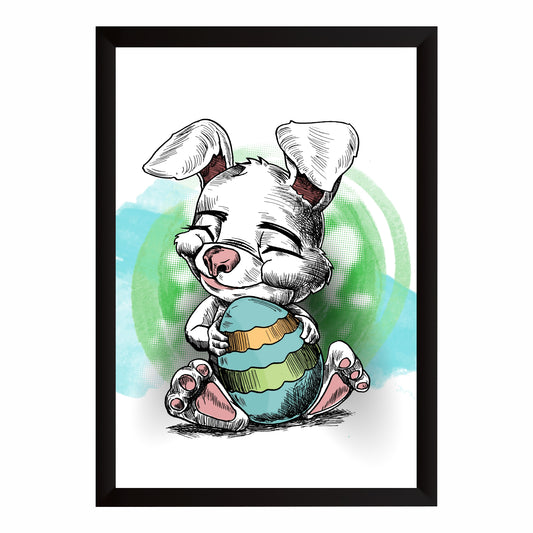 Easter Bunny Wall Art | Framed Cute Rabbit & Easter Egg Artwork | Kids Room Décor