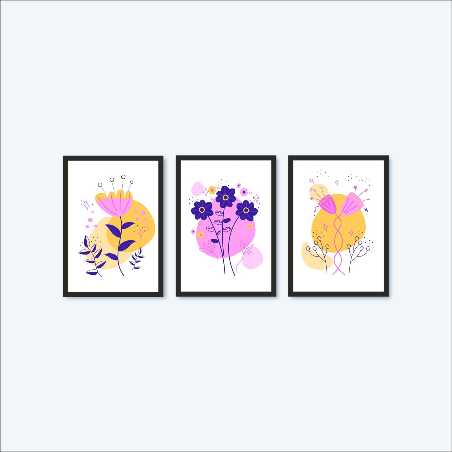Bloom Essence Wall Frame Set – Modern Floral Art for Elegant Interiors