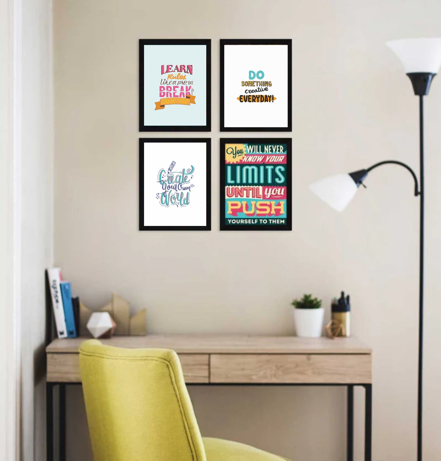 Set of 4 Motivational – Framed Wall Art for Study, Office & Gym Decor (Copy)