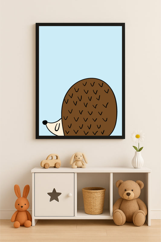Happy Hedgehog Wall Frame – Cute Woodland Art for Kids’ Room 🦔💙