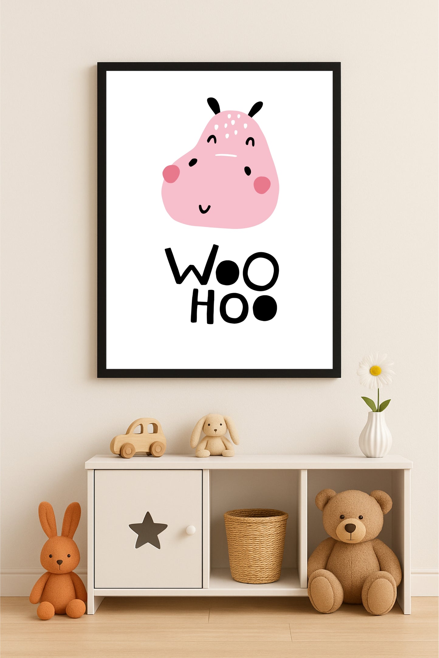 Woo Hoo Wall Frame – Fun & Cheerful Decor for Kids’ Room 🎉🦛