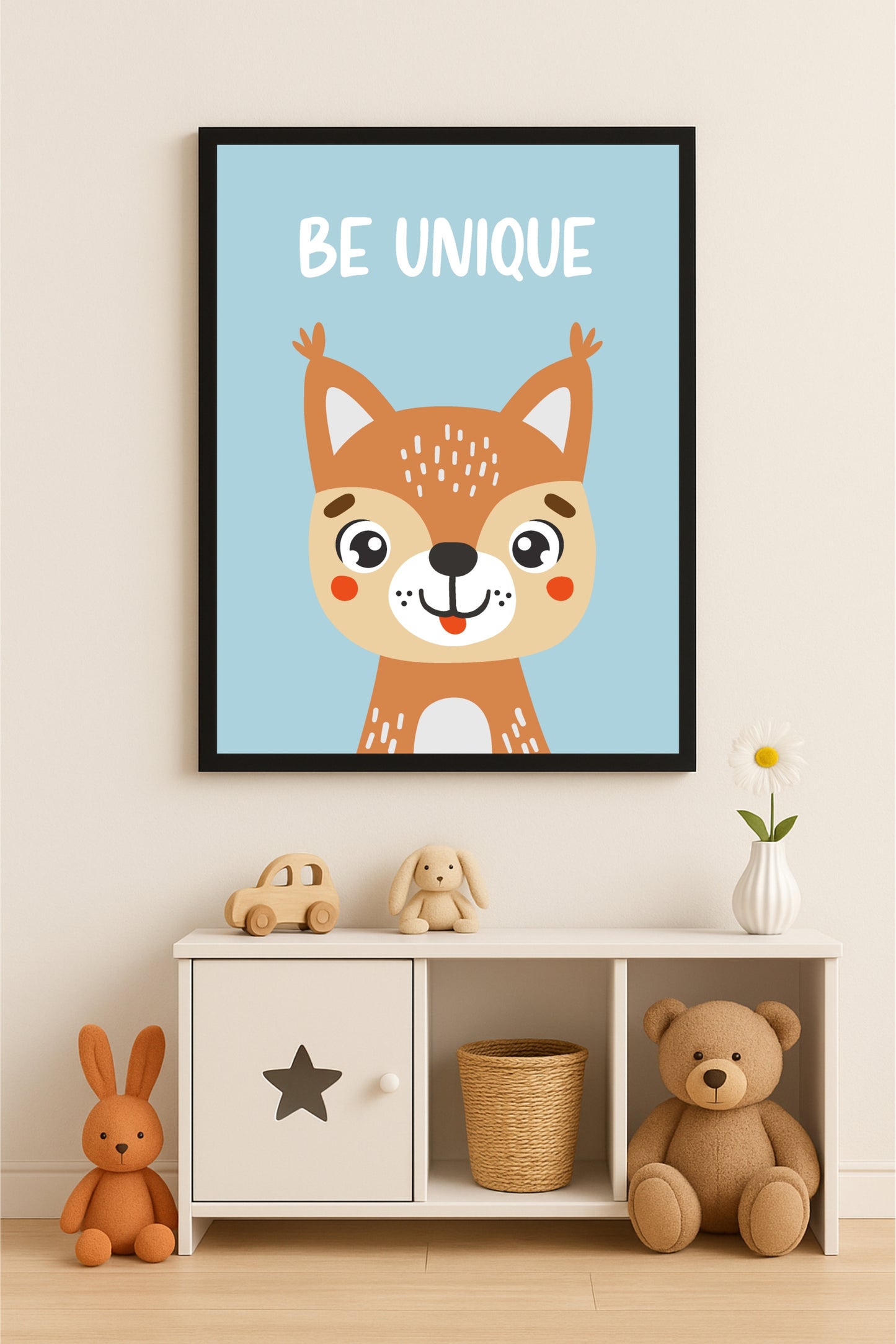 Be Unique Deer Wall Frame – Cute Animal Art for Kids’ Room Décor 🦌💙