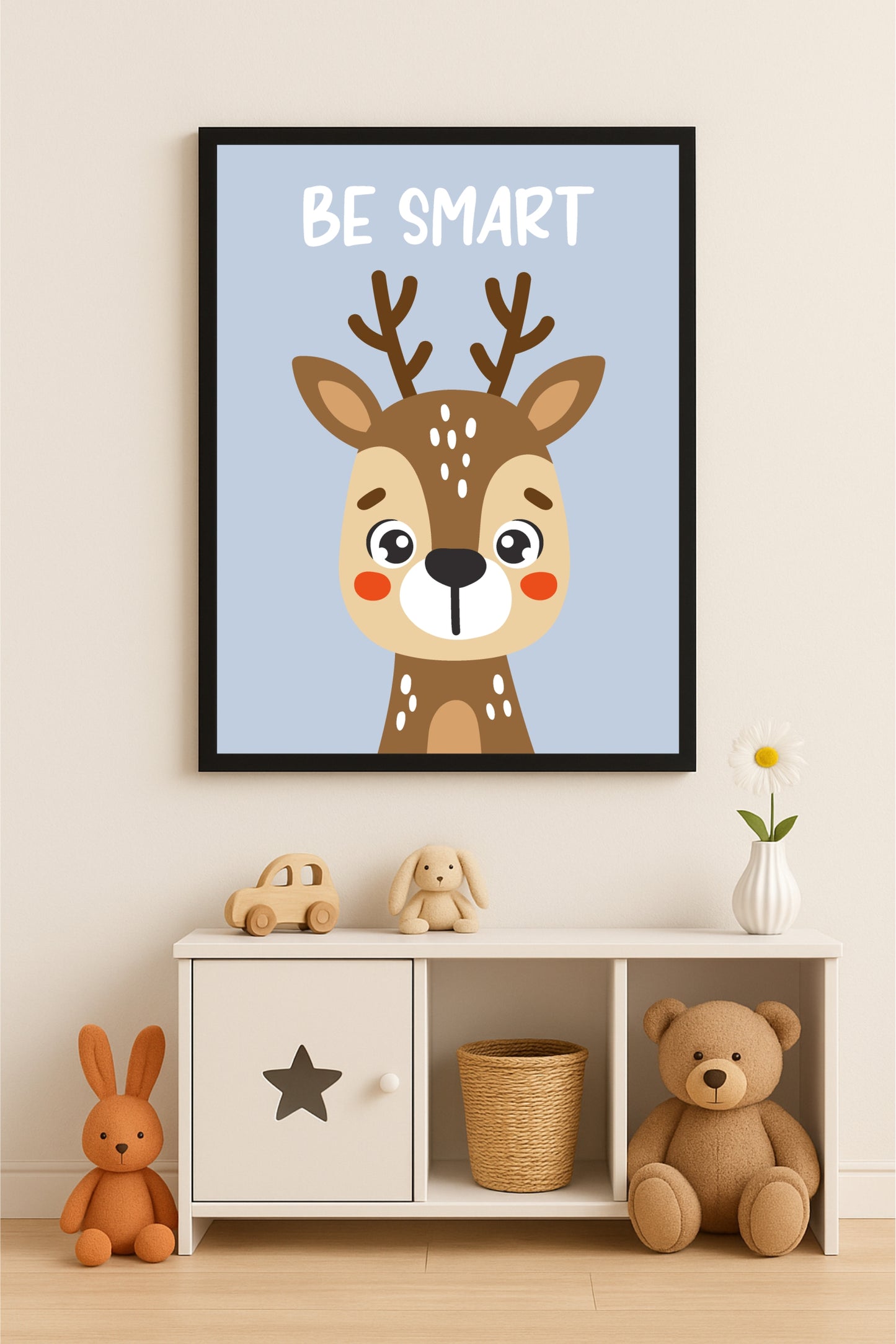 Be Smart Deer Wall Frame – Cute Animal Art for Kids’ Room Décor 🦌📚