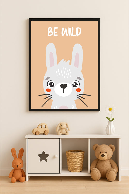 Wild Bunny Wall Frame – Playful Animal Art for Kids’ Room Décor 🐰🌿