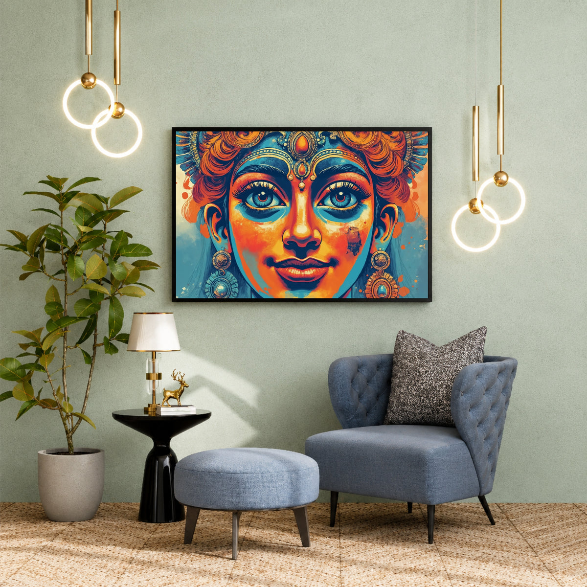 Hindu Goddess Wall Art | Vibrant Divine Portrait