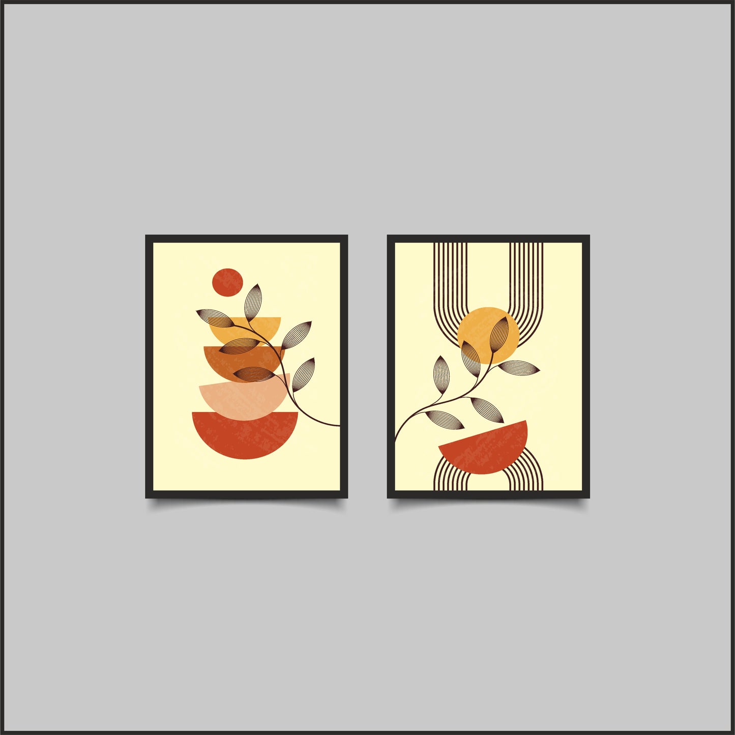 Earth Harmony Abstract Wall Frame Set – Modern Minimal Botanical Art 🌿☀️