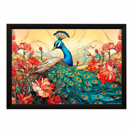 Peacock Wall Art | Colorful Floral Art Nouveau