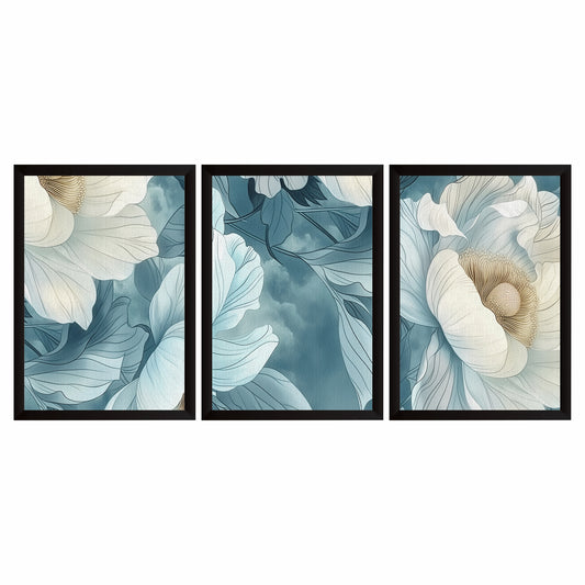 Abstract Blue Floral Wall Art Set of 3 – Elegant Botanical Flower Prints