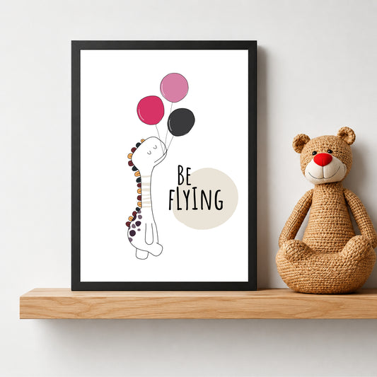 Cute Giraffe Wall Art | Be Flying Giraffe Nursery Poster | Kids Room Decor