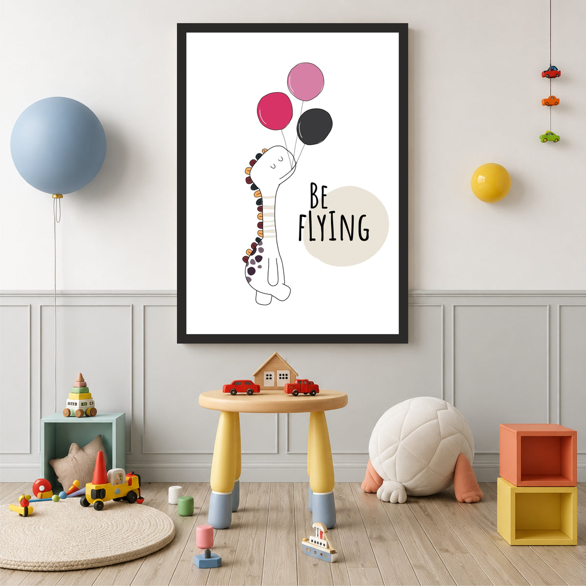Cute Giraffe Wall Art | Be Flying Giraffe Nursery Poster | Kids Room Decor
