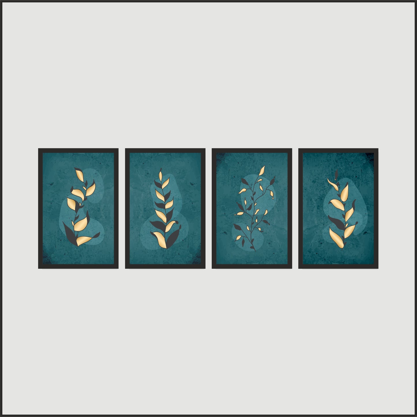 Teal Botanical Harmony – Set of 4 Wall Frames 🌿💙