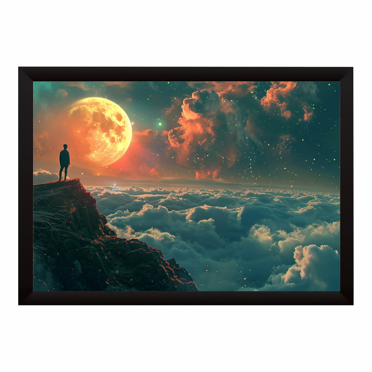 Moonlit Cliff Wall Art | Surreal Moon & Cloudscape Landscape